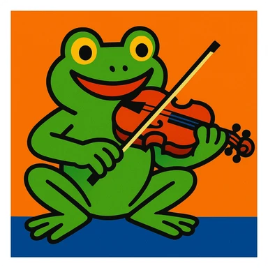 frog playing the violin, vibrant cartoon style sticker