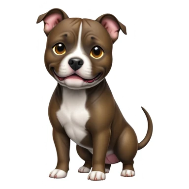 cinematic-[Staffordshire bull terrier]-realistic-full-body-standing-emoji,-tail-resting-loosely-beside-its-paws,-head-tilted-dramatically, -sleek-[dark solid brindle]-fur,-simplified-yet-realistic-focused-features,-highly-detailed,-glowing-with-an-almost-sarcastic-glow sticker