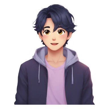 Gorgeous bright sparkly romantic Asian anime pastel guy with blushing face aesthetic trending style outside sticker