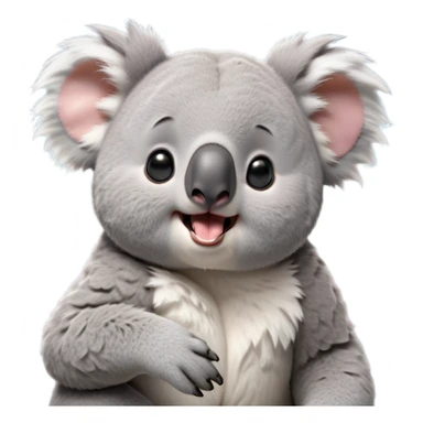 cinematic-cute-yawning-realistic fluffy koala-portrait-emoji,-head-tilted-slightly-with-a-dramatic,-wide-open-yawn,-showcasing-a-soft,-downy-grey-fur-with-drooping-ears-and-round-eyes-barely-open-in-drowsy-contentment,-simplified-yet-irresistibly-adorable, realistic fluffy sticker