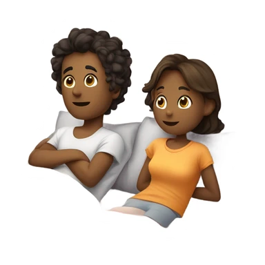 make a boy and a girl laying in bed together watching tv sticker