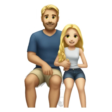 A man putting a blonde girl on a boat sticker