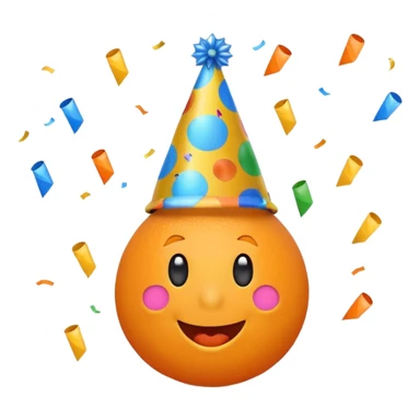 orange excited emoji with a tilted party hat and colorful confetti sticker