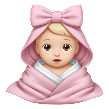 Baby in a light pink blanket with a white bow sticker