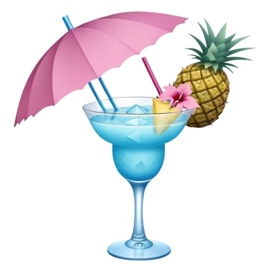 blue tropical cocktail with hibiscus, pineapple, and tiny pastel paper umbrella garnishes sticker