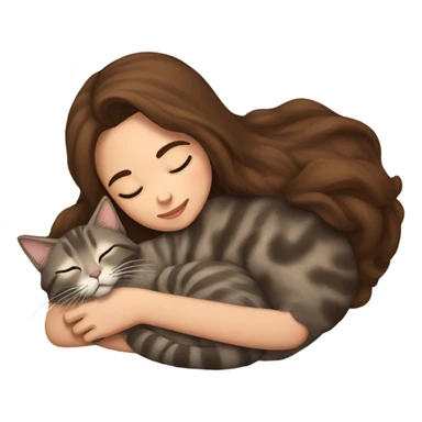 girl with brown hair sleeping cuddled with maine coon cat sticker