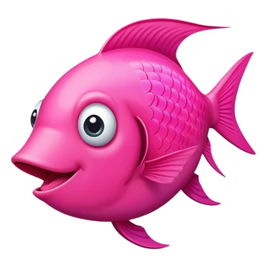 extremely derpy bright pink fish in perfect side profile facing right, wide surprised eye, big open mouth with visible tongue, stupid gaping expression, flat 2D side view only sticker