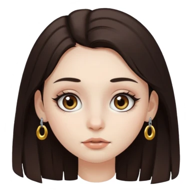 Chica con pelo medio largo y castaño oscuro, piel blanca, ojos hazel y pestañas largas, un piercing septum redondo pequeño  sticker