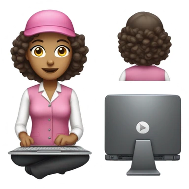 Medium skin tone woman technologist with laptop and pink top wearing a beret and  with dark curly hair sticker