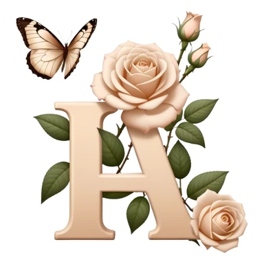 white Ascott tea rose next to a beige aesthetic vintage style letter and a brown beautiful butterfly sticker