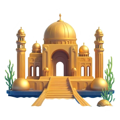 futuristic Anunnaki golden underwater base with multiple domes and ornate pillars, full architectural structure sticker