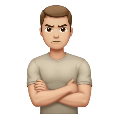 man arms crossed holding neck angry sticker