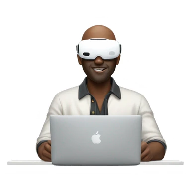 Bald black man with VR and MacBook Pro sticker
