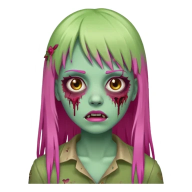 Create a female zombie emoji with long, straight hair in hot pink and bangs. sticker
