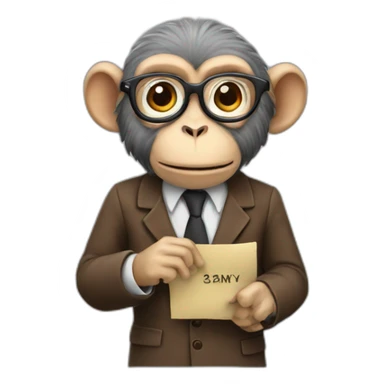 monkey professor hands holding a name sticker