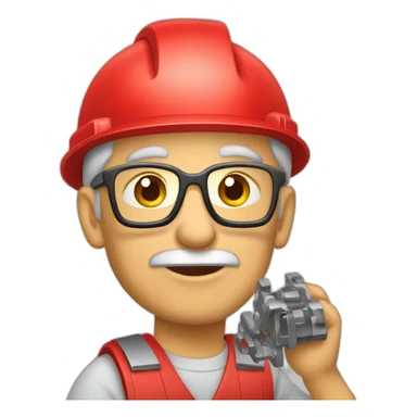 Industrial professional senior mechanical assembler working on the assembly of heavy machinery with a red outfit sticker