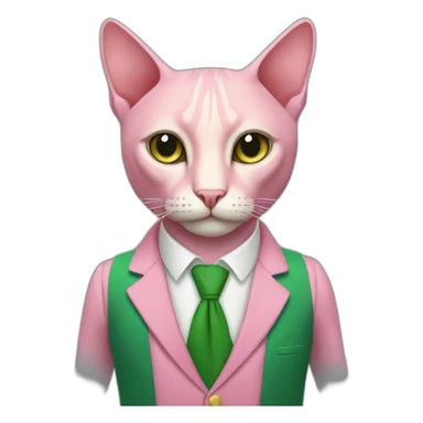 Pink cat Sphinx In a green suit sticker