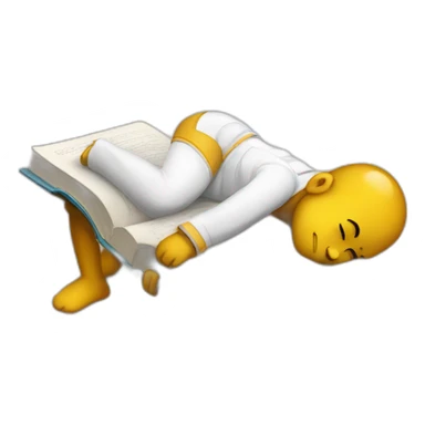 student sleeping with a textbook sticker