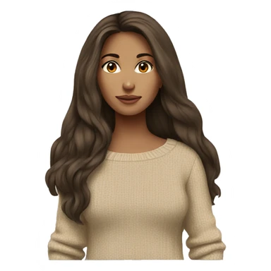 Brunette long hair women beige sweater  sticker