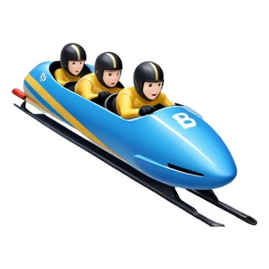 An icon featuring a sleek bobsled with athletes racing down an icy track at high speed, helmets on and bodies aligned for aerodynamics. The scene is set in a stunning snowy mountain valley with pine trees, spectators, and crisp blue sky. Transparent background captures the thrill of bobsleigh. sticker