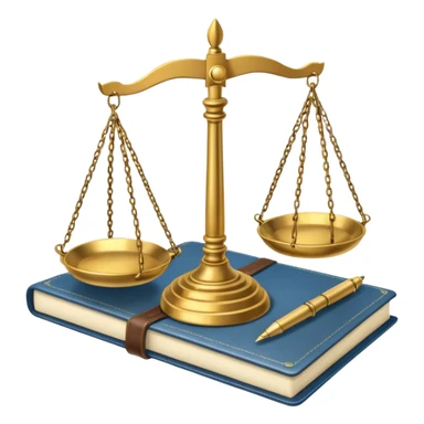 scales of justice with a notebook sticker