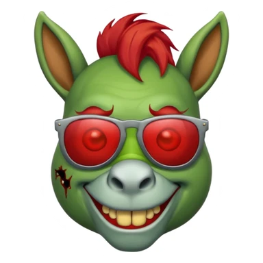 Zombie donkey with sun glasses and red hair and joker nose hungry  sticker