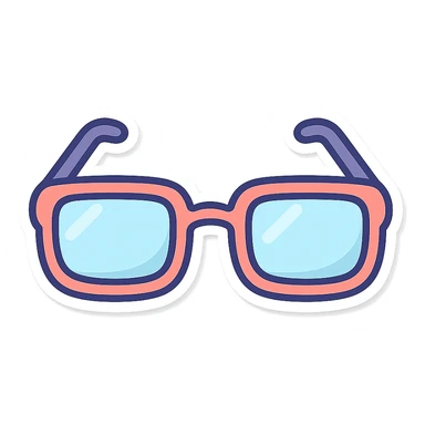 stylish rectangular glasses with diopters, rounded lower part of the frame, vector look with shadows and highlights, detailed shading, thin clean outlines, soft rounded features, pastel palette, Japanese pop art style, sticker look, highly detailed sticker