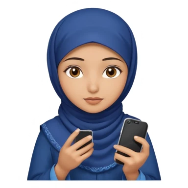 Turkish beautiful finish Konya girl brown eyes with indigo hijab islamic dress and had on her hand phone does photo sticker