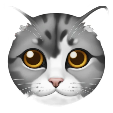 senior fat diluted calico cat, white chin, black nose, grey ears, grey and white sticker