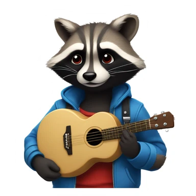 Furry red black blue raccoon eat cookie andand he holds a guitar in his hand sticker