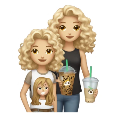 Dirty blonde girl holding a brown boba tea with a wavy curly haired girl standing next to her the girl is brown  sticker