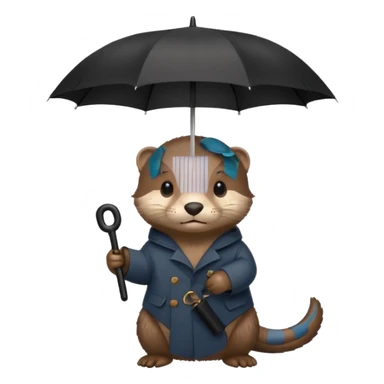 Loutre mignonne qui porte un parapluie dans sa main gauche  sticker