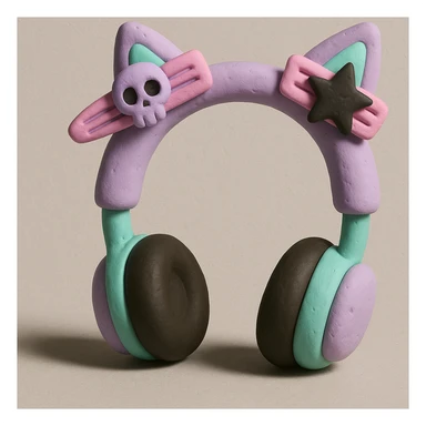 Add cute pastel goth hair clips to the cat ear headphones, keep the style and background as is. Maintain the original look and feel of the image. sticker