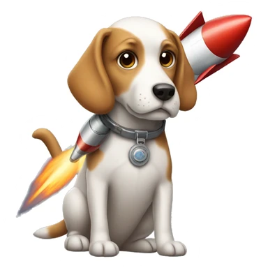 A dog with a rocket sticker