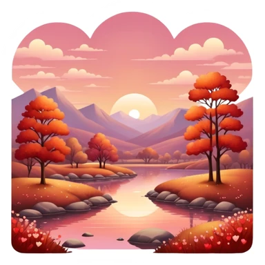 Romantic reddish-golden sparkling Valentines vintage aesthetic scenic scenery landscape sticker