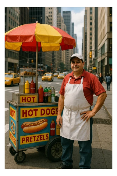 hotdog seller in New York with cart sticker
