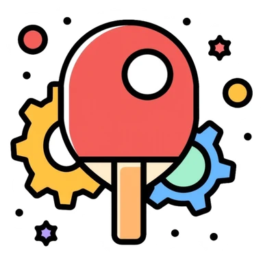 Pong game settings icon with paddle, ball, and gear sticker