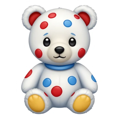 White teddy bear with blue, red and yellow spots sticker