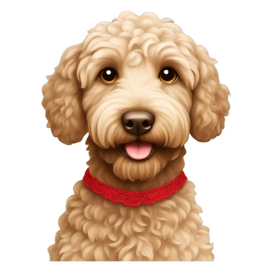 Beige brown labradoodle with red lace sticker