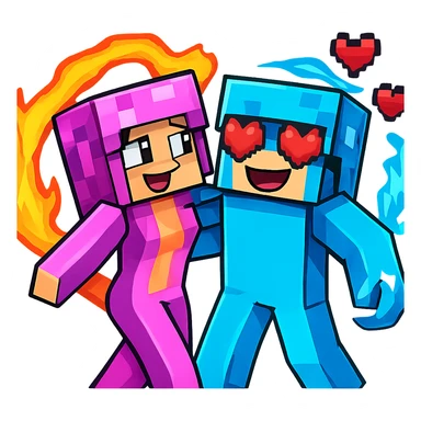 Change the expression of the bottom right character to a heart eyes face, keeping the style and appearance the same, inspired by playful Minecraft-style expressions. Transparent background. sticker