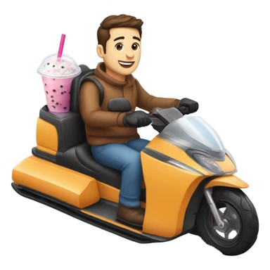 A man delivering bubble tea while riding a snowmobile sticker