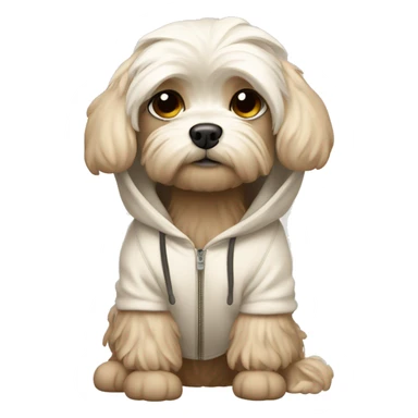 Maltese dog wearing a creme brown hoodie sticker