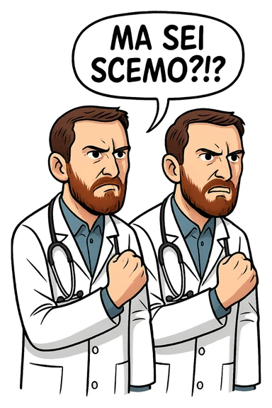 Dottore con la stessa faccia e camicie, dice "Ma sei scemo?!?" sticker