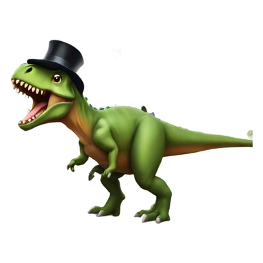 Dinosaur eating a building with a top hat sticker