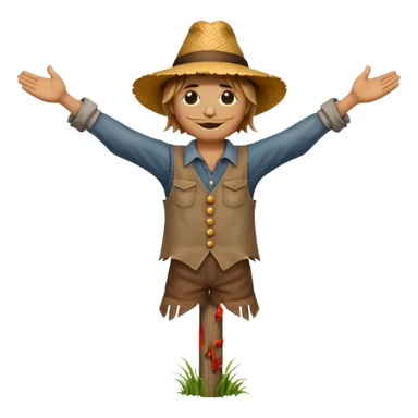 Scarecrow, Straw body, old brown hat, patched shirt, arms stretched on a wooden pole. sticker