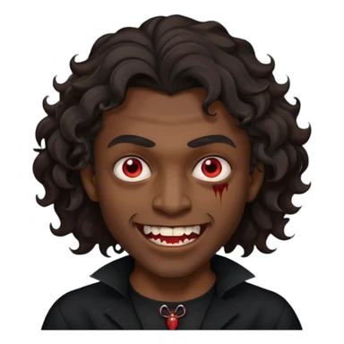 black skinned person with a black shirt on make the haircut have waves with vampire teeth sticker