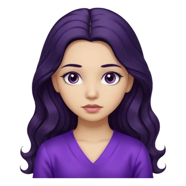  موهاش بلند و موج دار مشکی باشه و اینکه مژه هاش یکم بلند باشه دخترکی با تیپ بنفش و حالت متفکر sticker