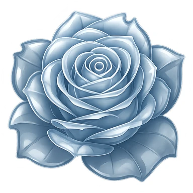 Make the frozen rose look like glass in the style of emoji, preserving the emoji style and making it transparent and shiny like glass, with no background. sticker