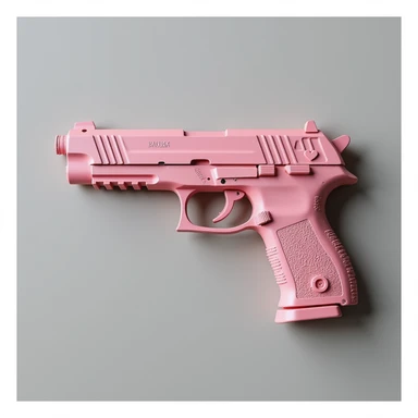 photorealistic pink pistol with a vintage, slightly worn look, no heart shapes or motifs, white background sticker