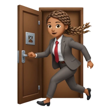 brown skinned female with braids in business attire running out of door sticker